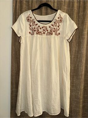 SHEIN Cream Embroidered Cottagecore Dress